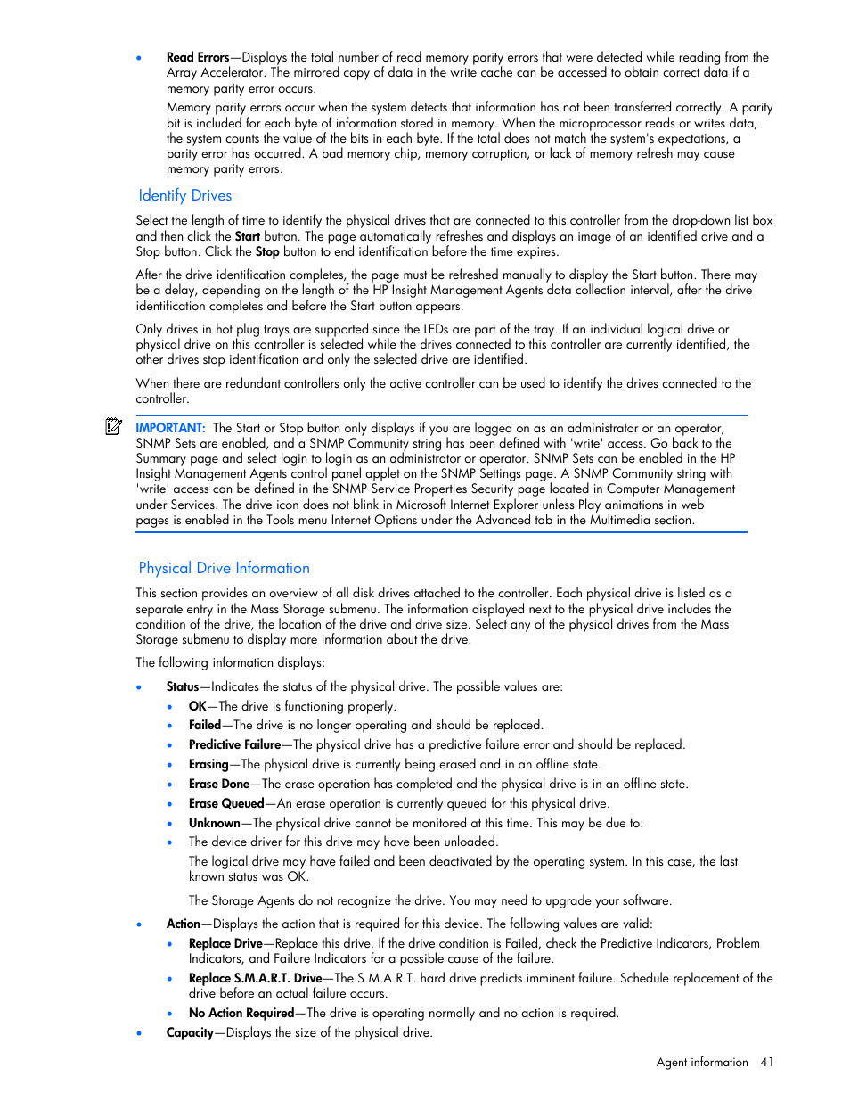 Identify drives, Physical drive information | HP Insight Management Agents User Manual | Page 41 / 99