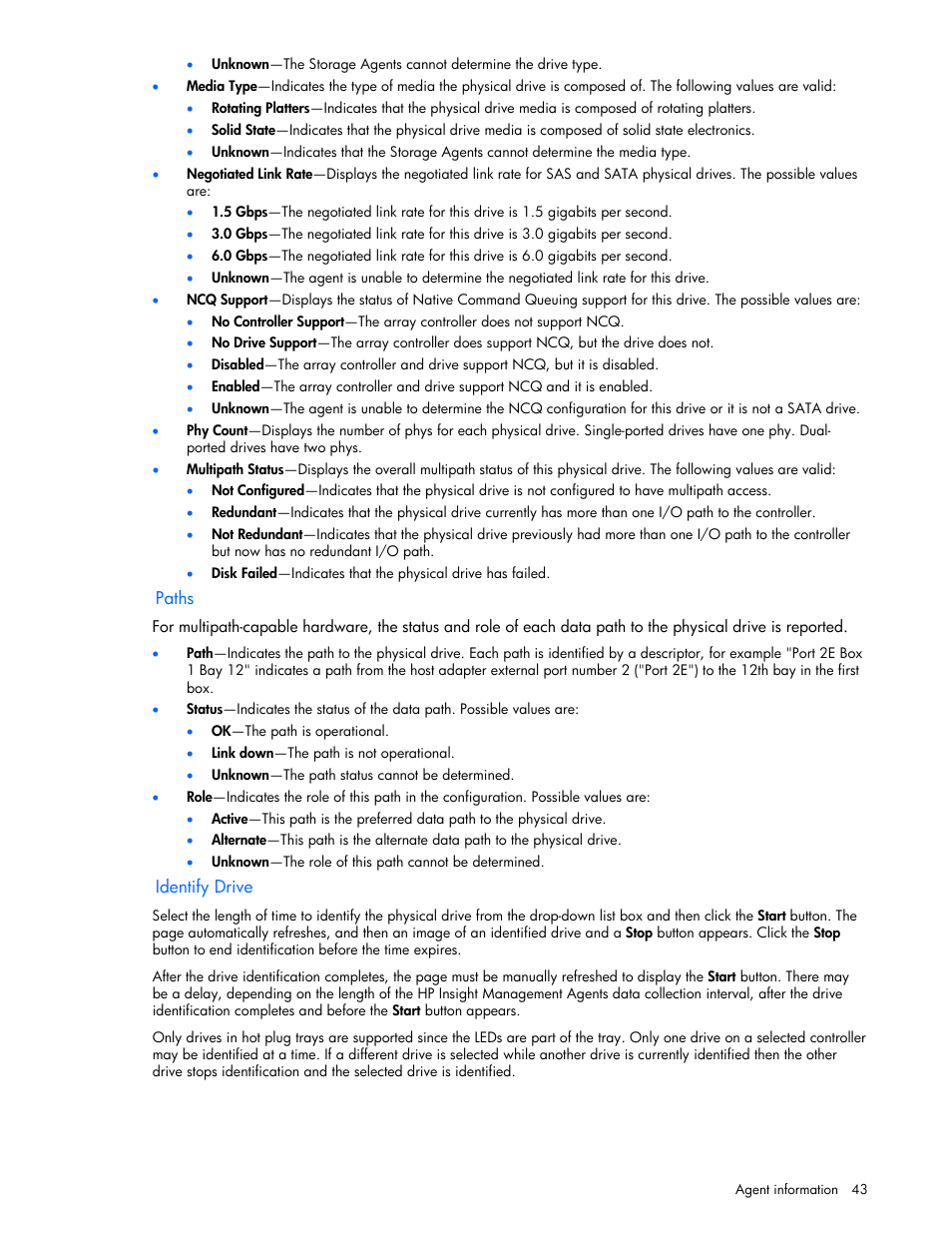 Paths, Identify drive | HP Insight Management Agents User Manual | Page 43 / 99