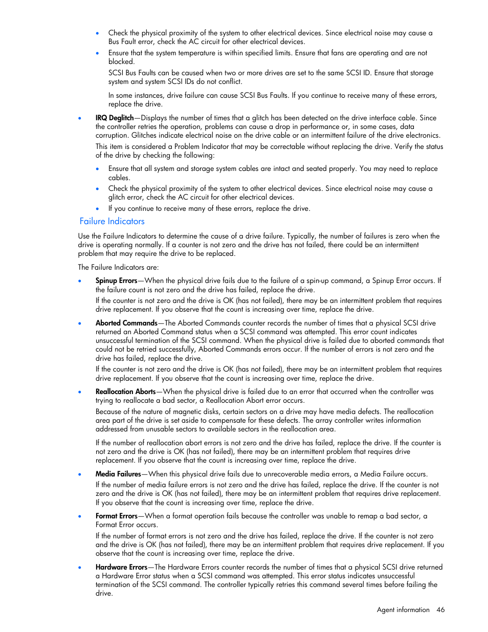 Failure indicators | HP Insight Management Agents User Manual | Page 46 / 99