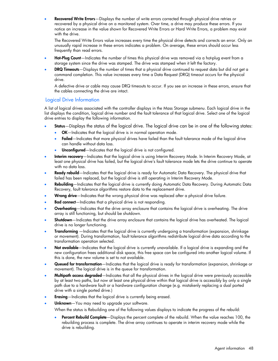 Logical drive information | HP Insight Management Agents User Manual | Page 48 / 99