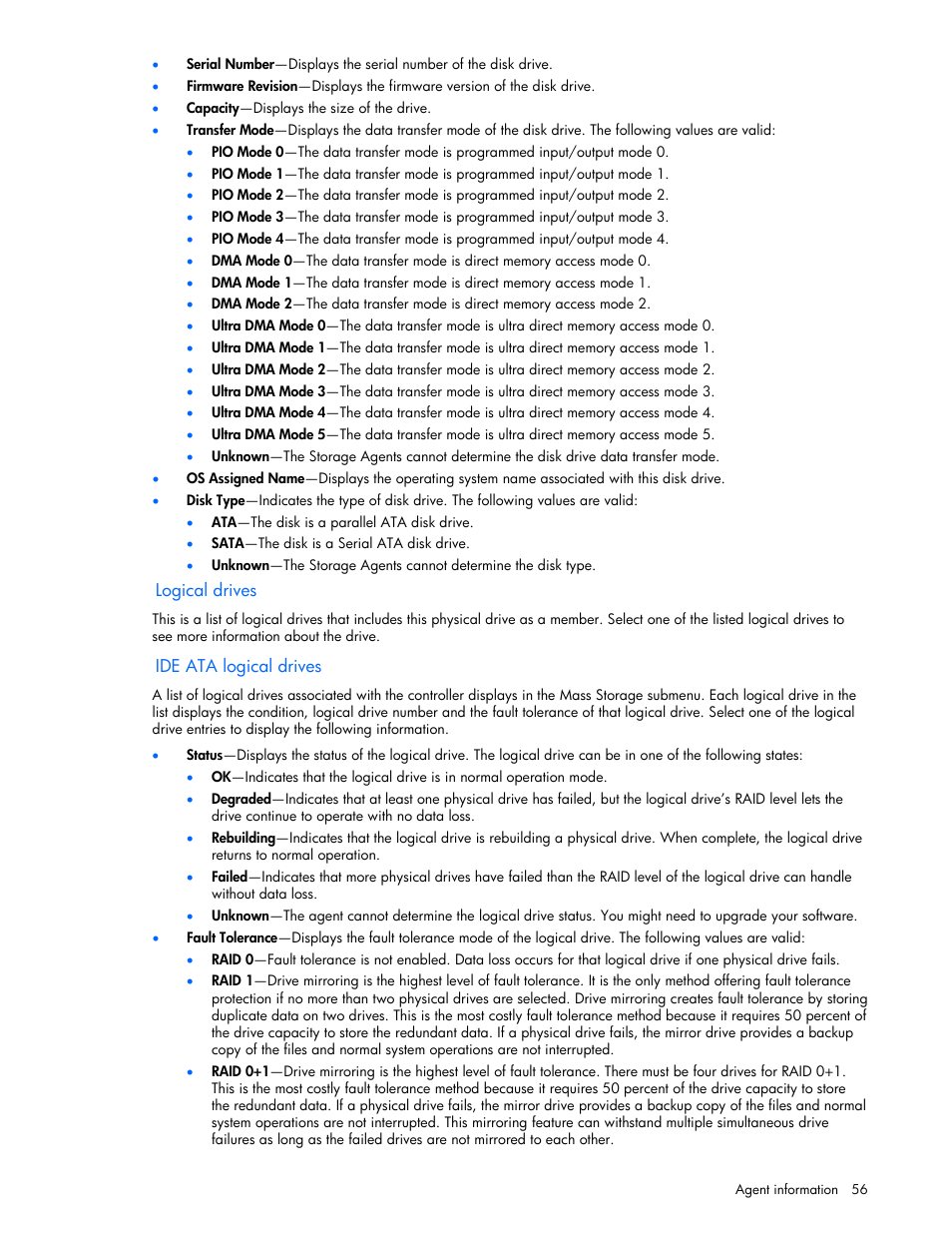 Logical drives, Ide ata logical drives | HP Insight Management Agents User Manual | Page 56 / 99