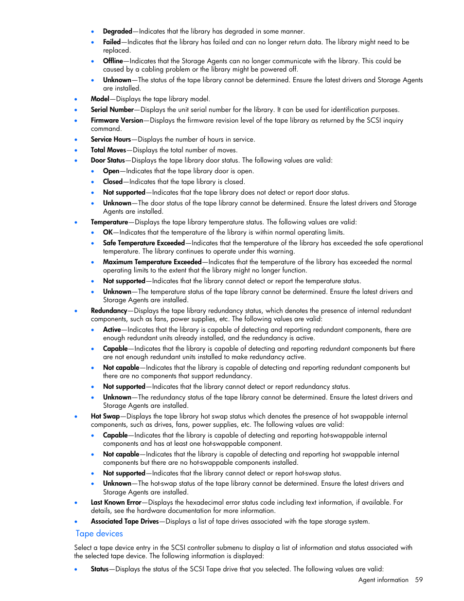 Tape devices | HP Insight Management Agents User Manual | Page 59 / 99