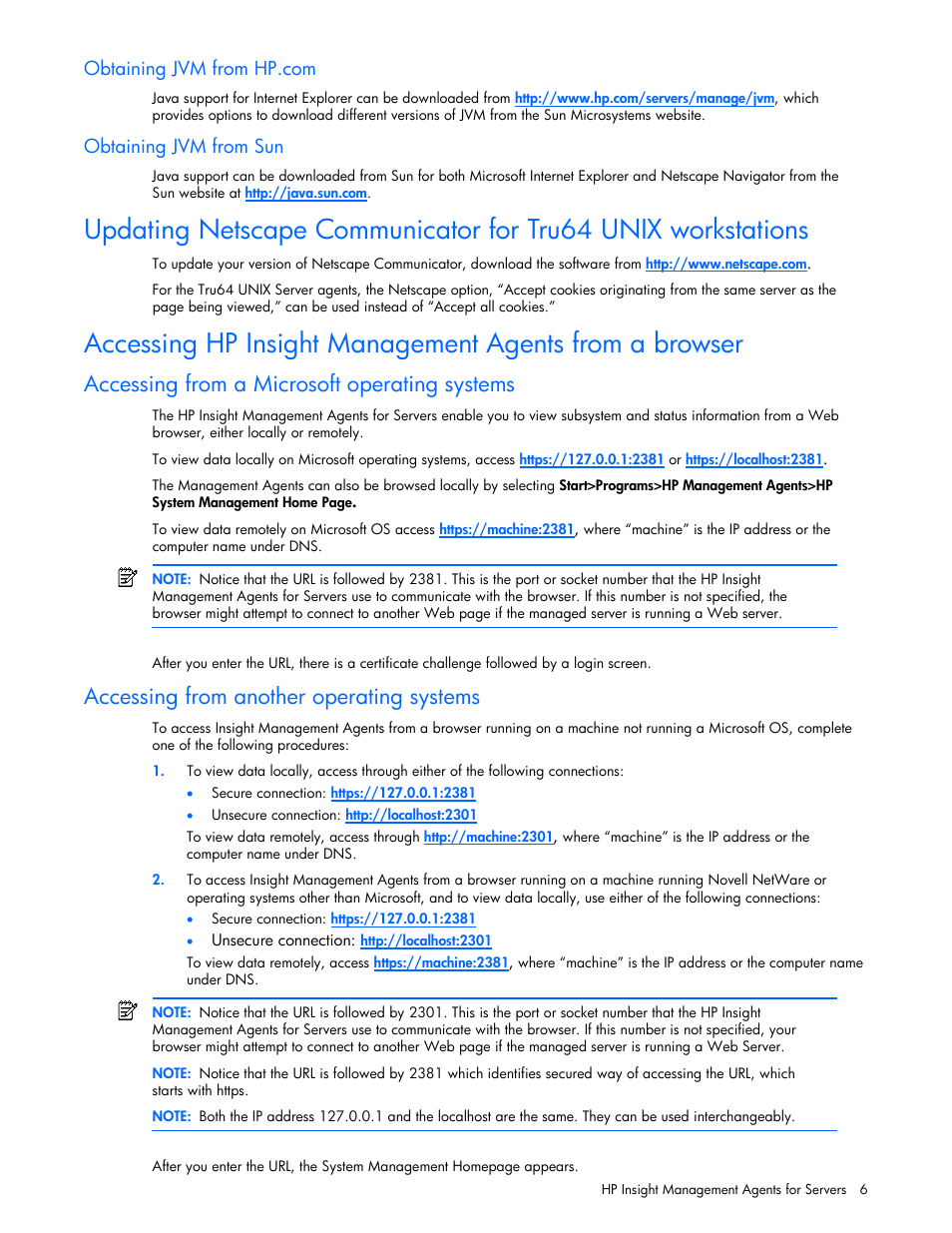 Obtaining jvm from hp.com, Obtaining jvm from sun, Accessing from a microsoft operating systems | Accessing from another operating systems | HP Insight Management Agents User Manual | Page 6 / 99