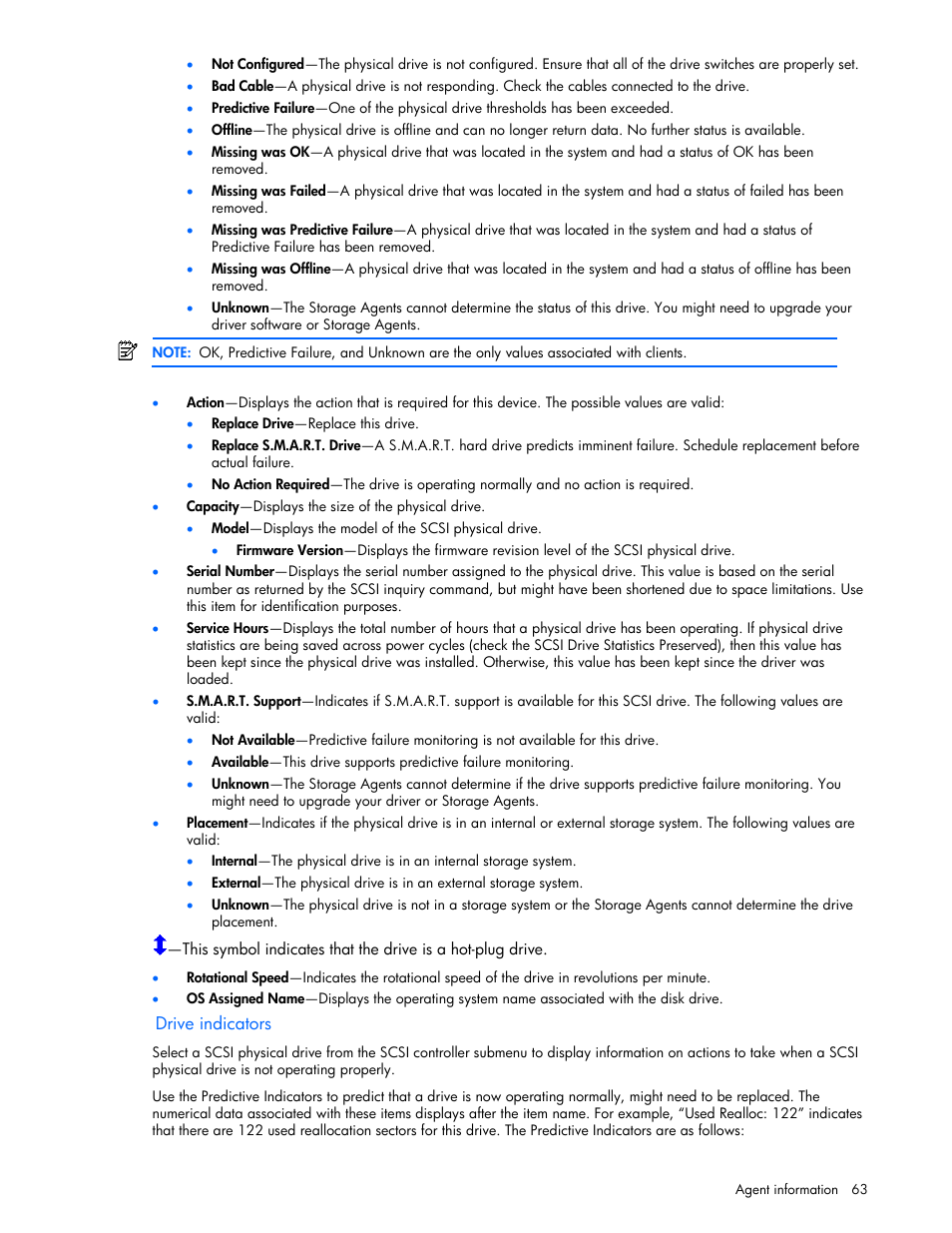 Drive indicators | HP Insight Management Agents User Manual | Page 63 / 99