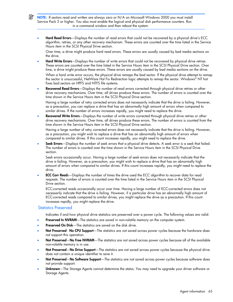 Statistics preserved | HP Insight Management Agents User Manual | Page 65 / 99
