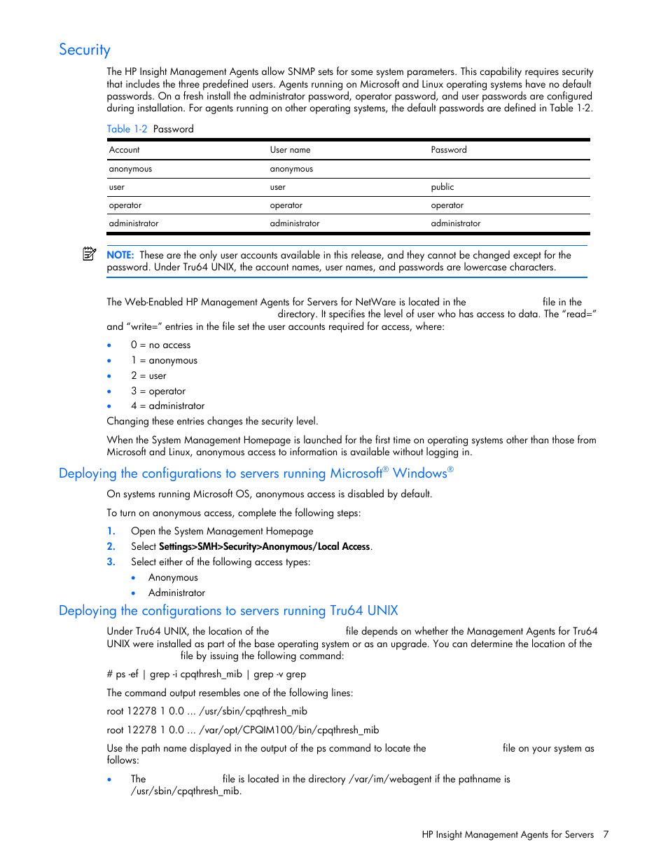 Security, Windows | HP Insight Management Agents User Manual | Page 7 / 99