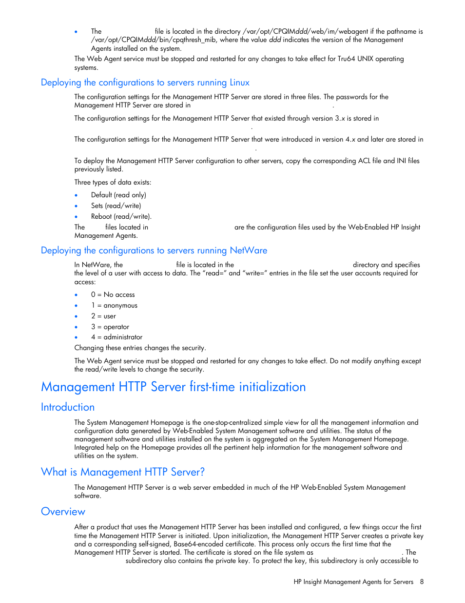 Management http server first-time initialization, Introduction, What is management http server | Overview | HP Insight Management Agents User Manual | Page 8 / 99