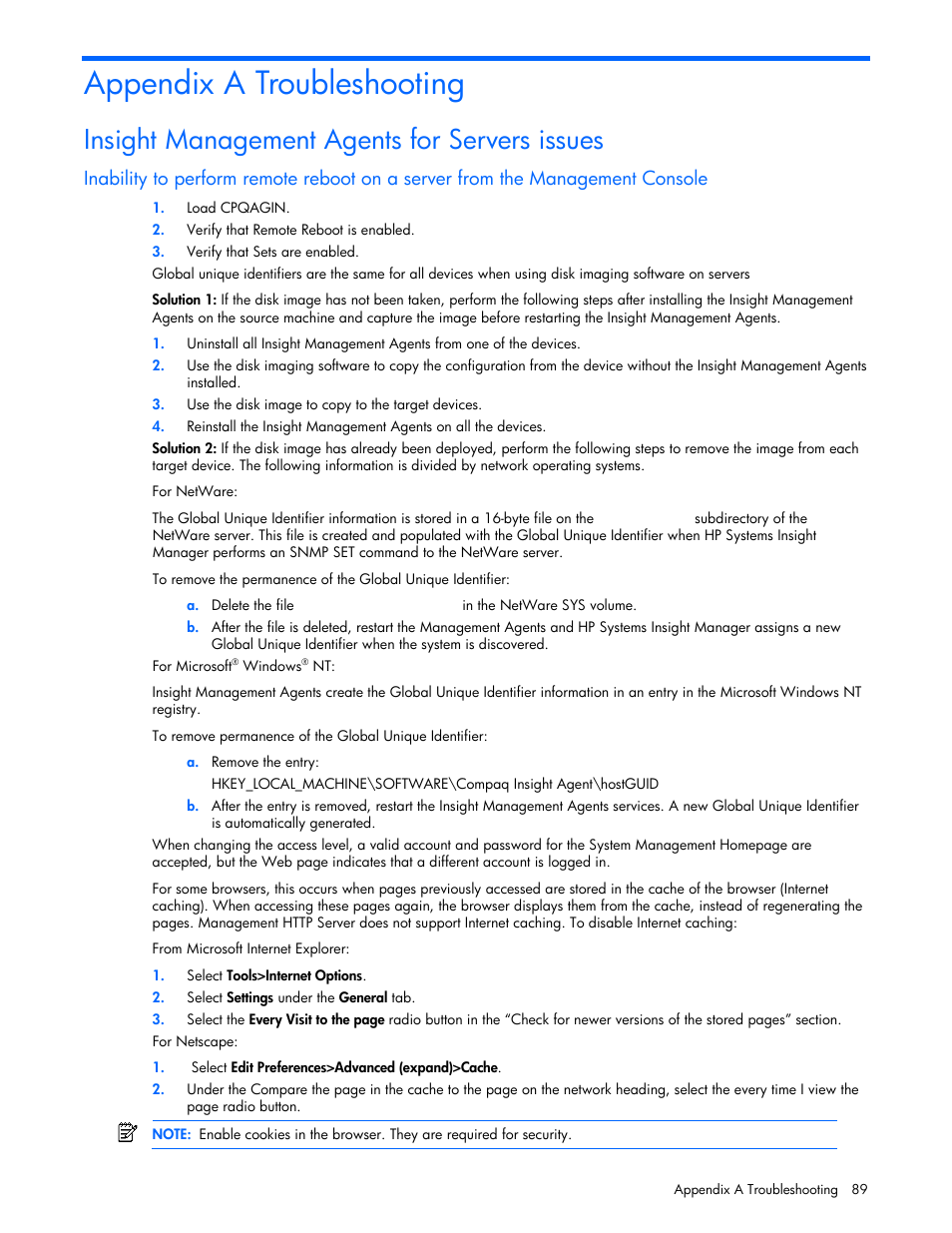 Appendix a troubleshooting, Insight management agents for servers issues | HP Insight Management Agents User Manual | Page 89 / 99