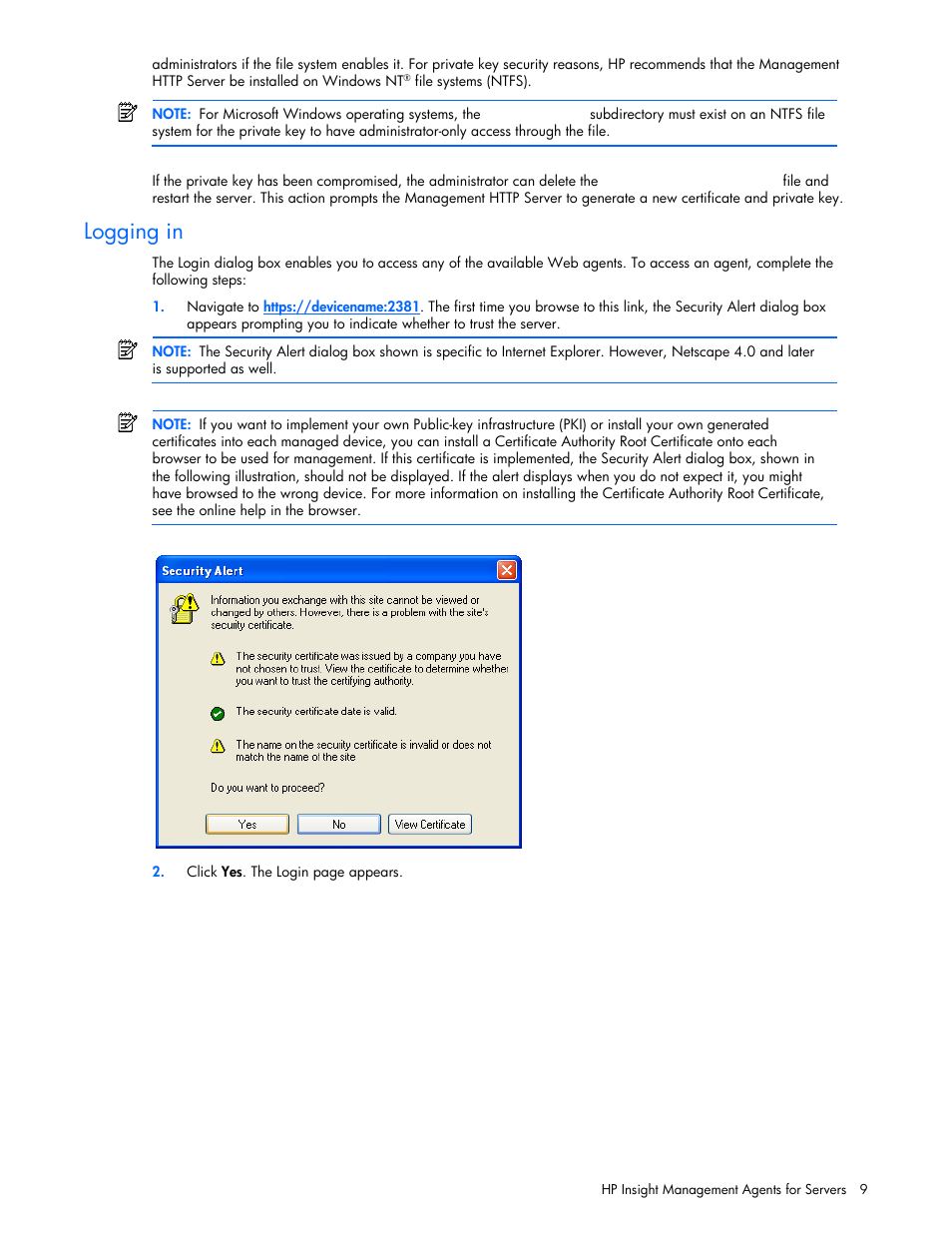 Logging in | HP Insight Management Agents User Manual | Page 9 / 99