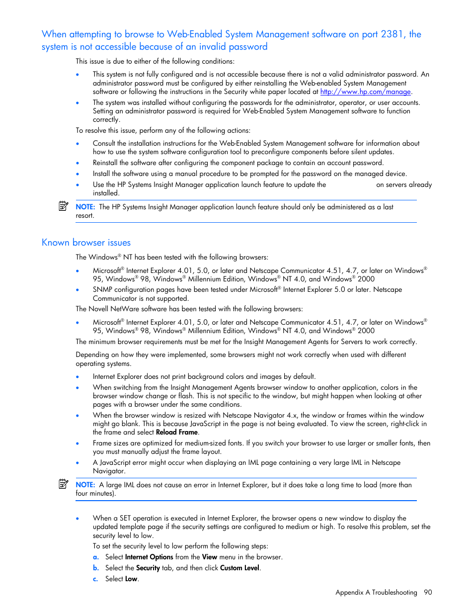 Known browser issues | HP Insight Management Agents User Manual | Page 90 / 99