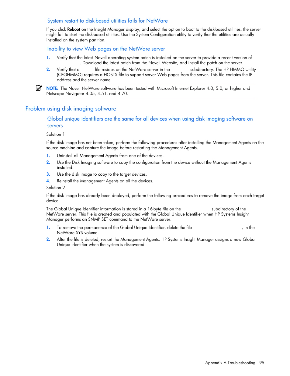 Problem using disk imaging software | HP Insight Management Agents User Manual | Page 95 / 99