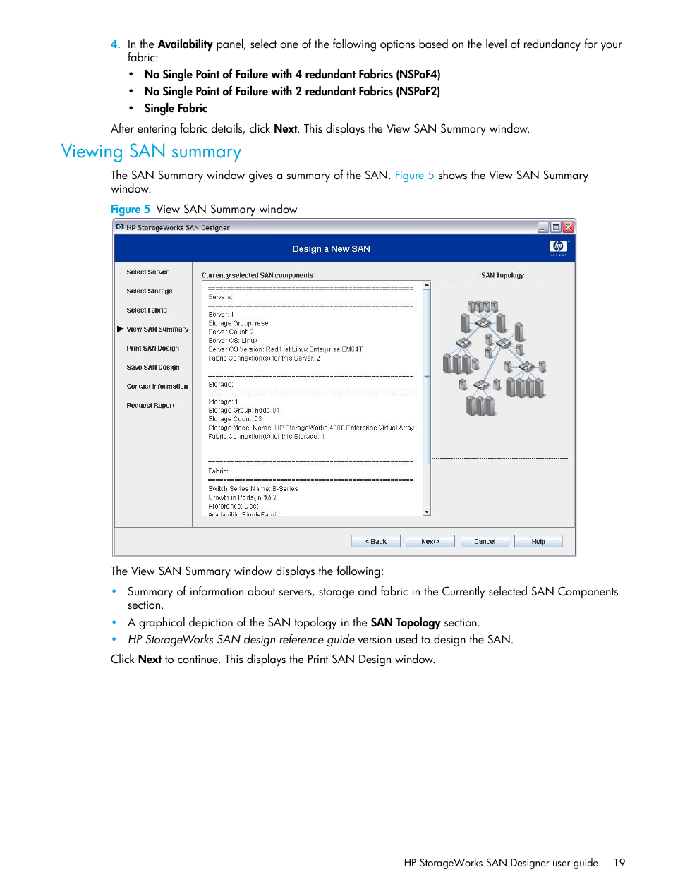 Viewing san summary, 5 view san summary window | HP SAN User Manual | Page 19 / 30