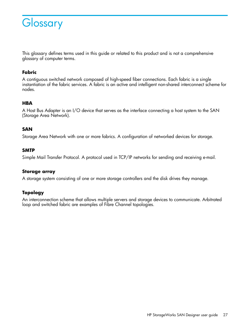 Glossary | HP SAN User Manual | Page 27 / 30