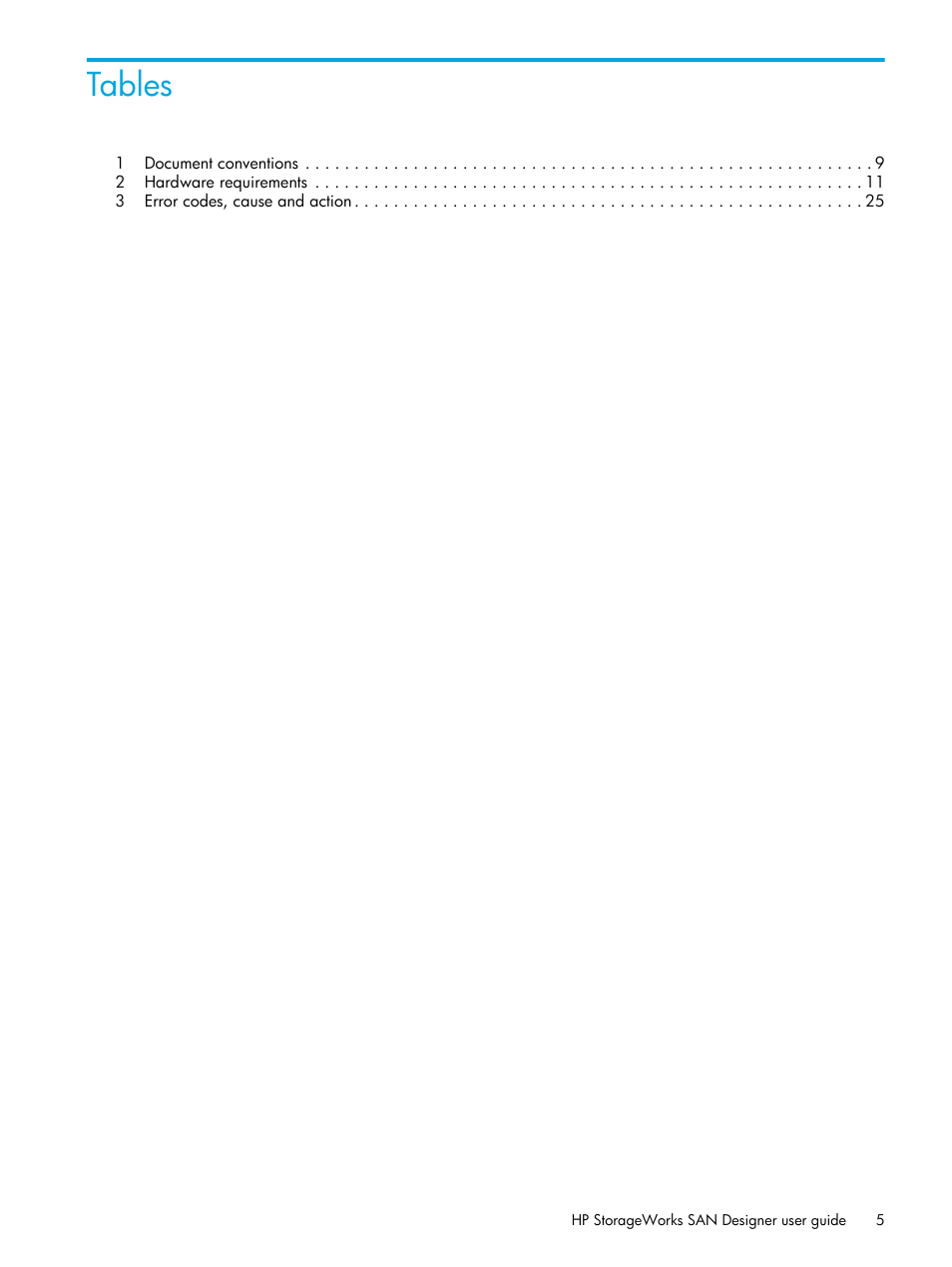 Tables | HP SAN User Manual | Page 5 / 30