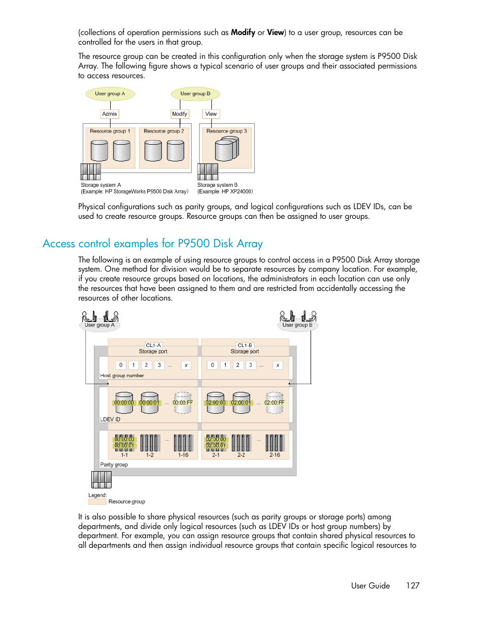 Access control examples for p9500 disk array | HP XP Command View Advanced Edition Software User Manual | Page 127 / 182