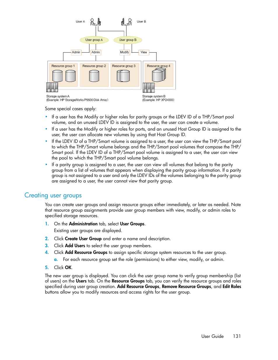 Creating user groups | HP XP Command View Advanced Edition Software User Manual | Page 131 / 182