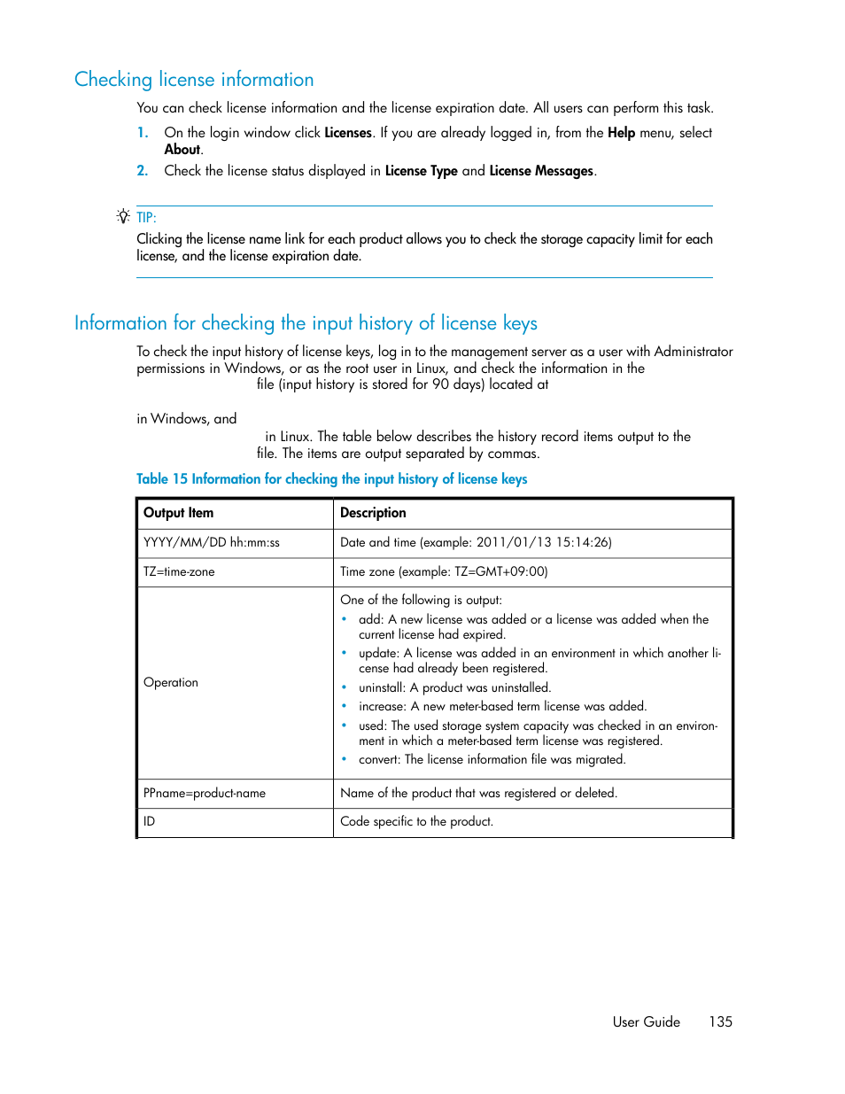 Checking license information | HP XP Command View Advanced Edition Software User Manual | Page 135 / 182