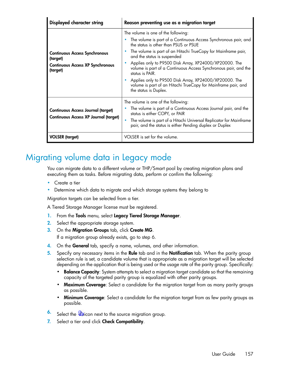 Migrating volume data in legacy mode | HP XP Command View Advanced Edition Software User Manual | Page 157 / 182
