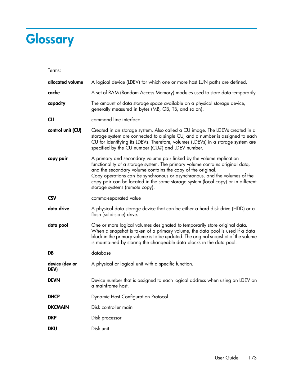 Glossary | HP XP Command View Advanced Edition Software User Manual | Page 173 / 182