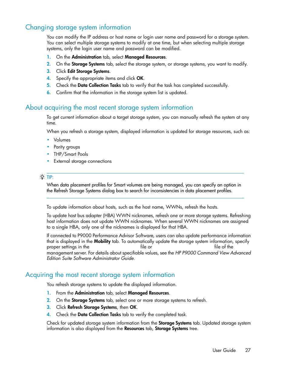 Changing storage system information | HP XP Command View Advanced Edition Software User Manual | Page 27 / 182