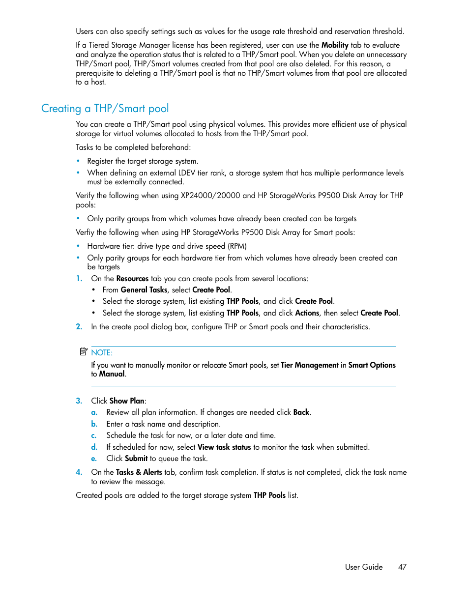 Creating a thp/smart pool | HP XP Command View Advanced Edition Software User Manual | Page 47 / 182