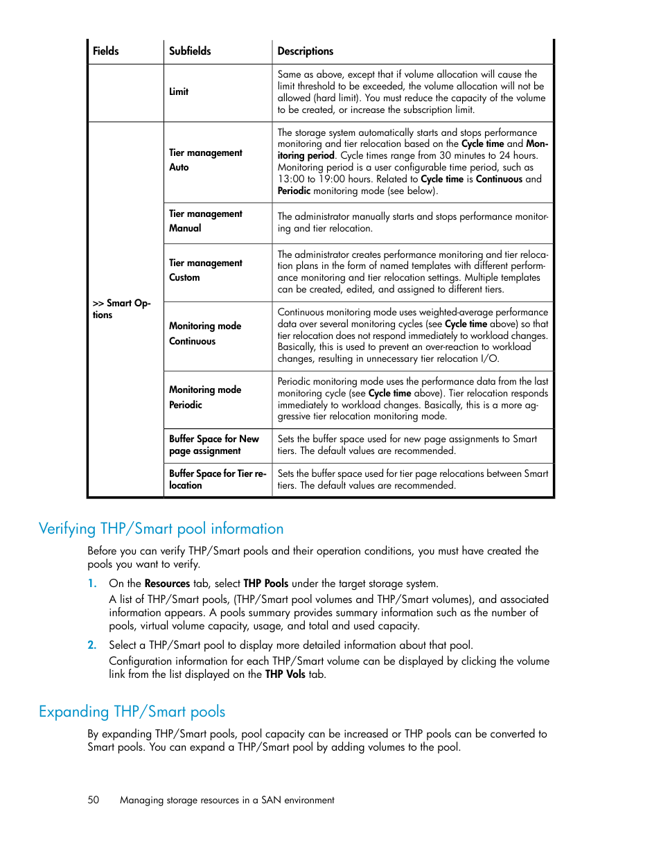Verifying thp/smart pool information, Expanding thp/smart pools, 50 expanding thp/smart pools | HP XP Command View Advanced Edition Software User Manual | Page 50 / 182