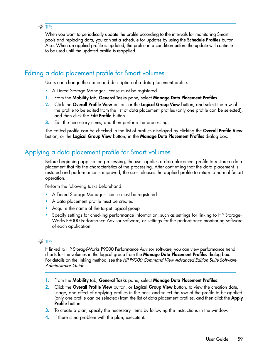 Editing a data placement profile for smart volumes | HP XP Command View Advanced Edition Software User Manual | Page 59 / 182