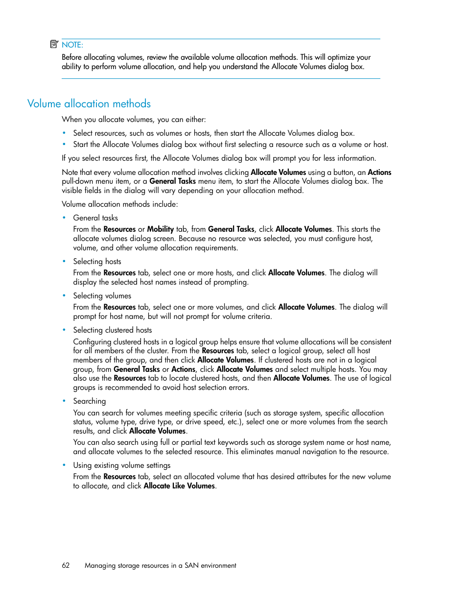 Volume allocation methods | HP XP Command View Advanced Edition Software User Manual | Page 62 / 182