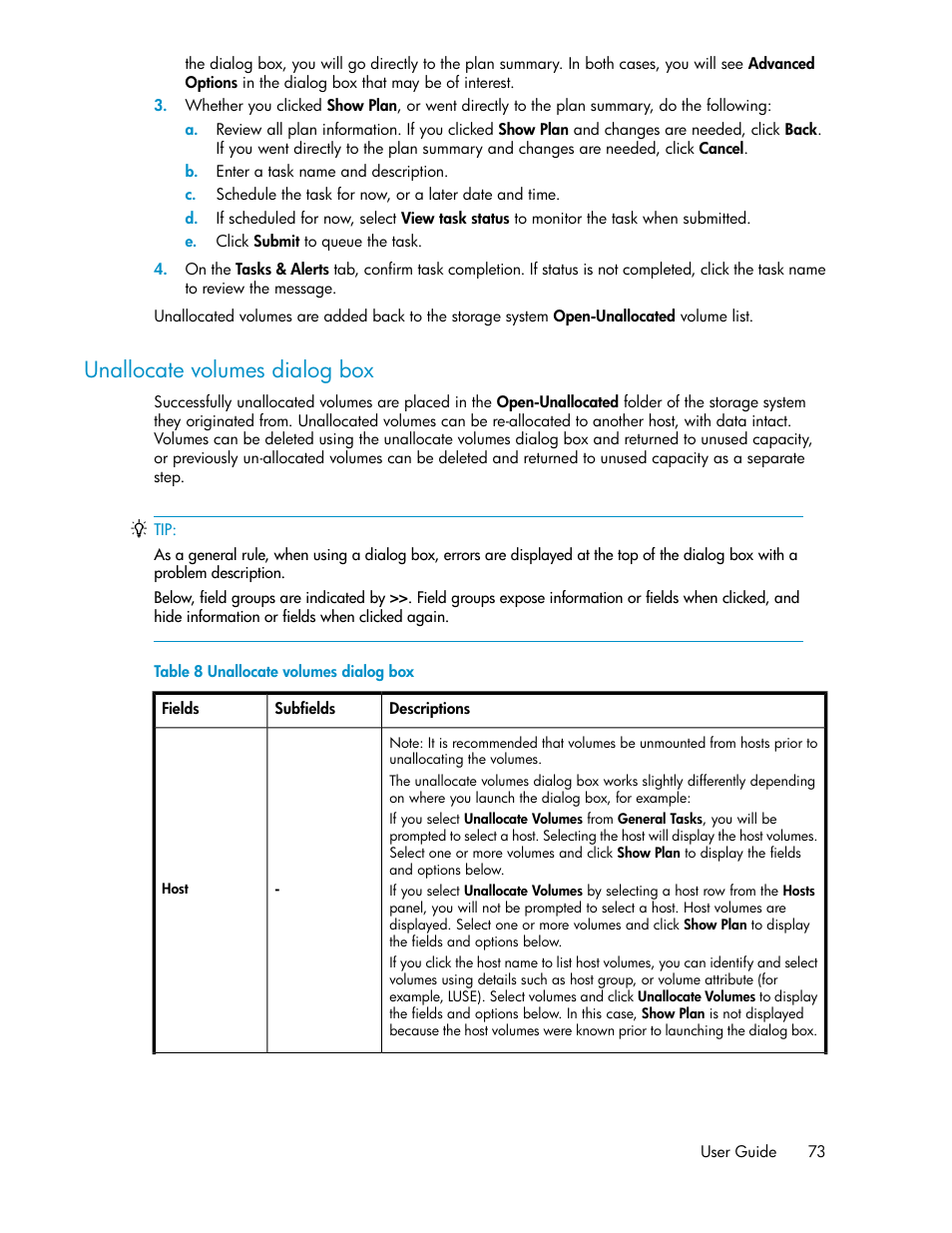 Unallocate volumes dialog box | HP XP Command View Advanced Edition Software User Manual | Page 73 / 182