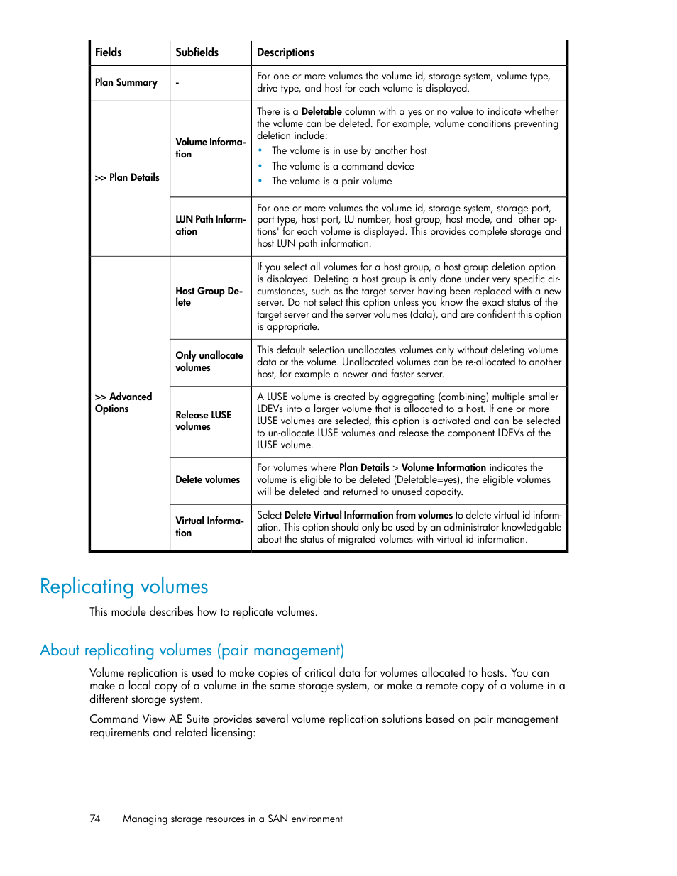 Replicating volumes, About replicating volumes (pair management) | HP XP Command View Advanced Edition Software User Manual | Page 74 / 182