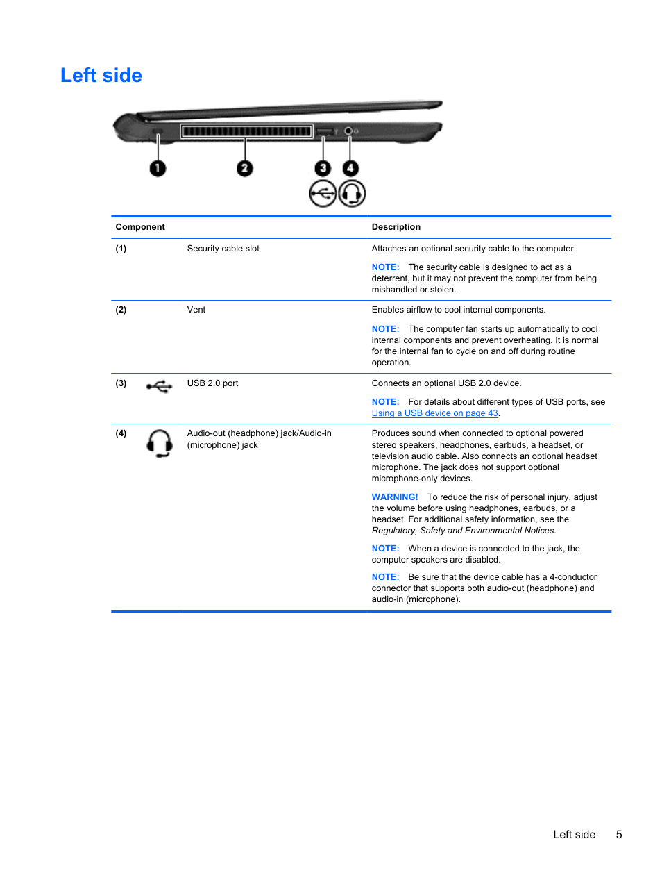 Left side | HP Pavilion Sleekbook 14-b015dx User Manual | Page 15 / 79