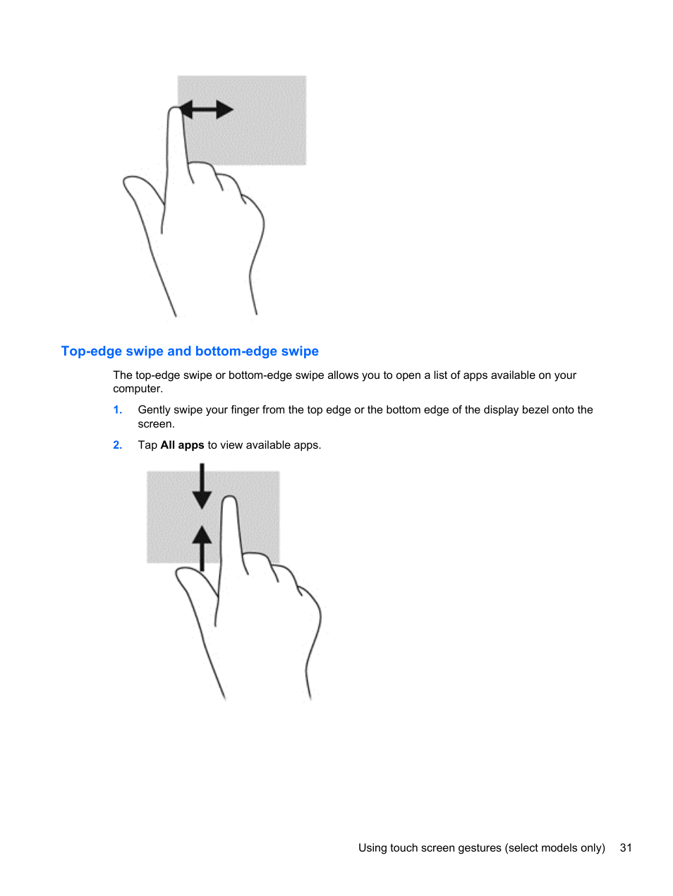 Top-edge swipe and bottom-edge swipe | HP Pavilion Sleekbook 14-b015dx User Manual | Page 41 / 79