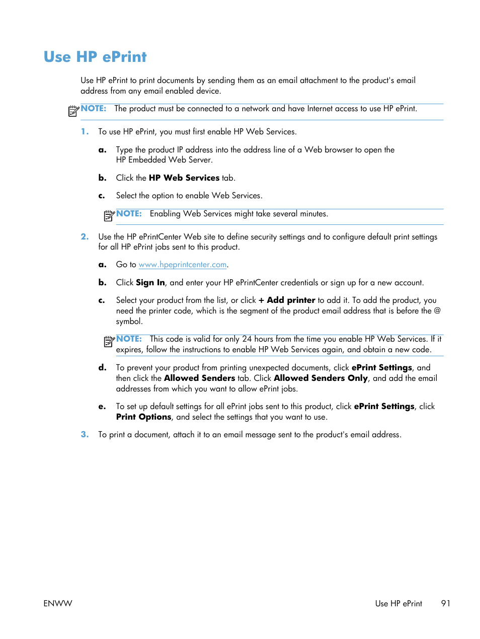 Use hp eprint | HP LaserJet Enterprise 500 MFP M525 User Manual | Page 105 / 294