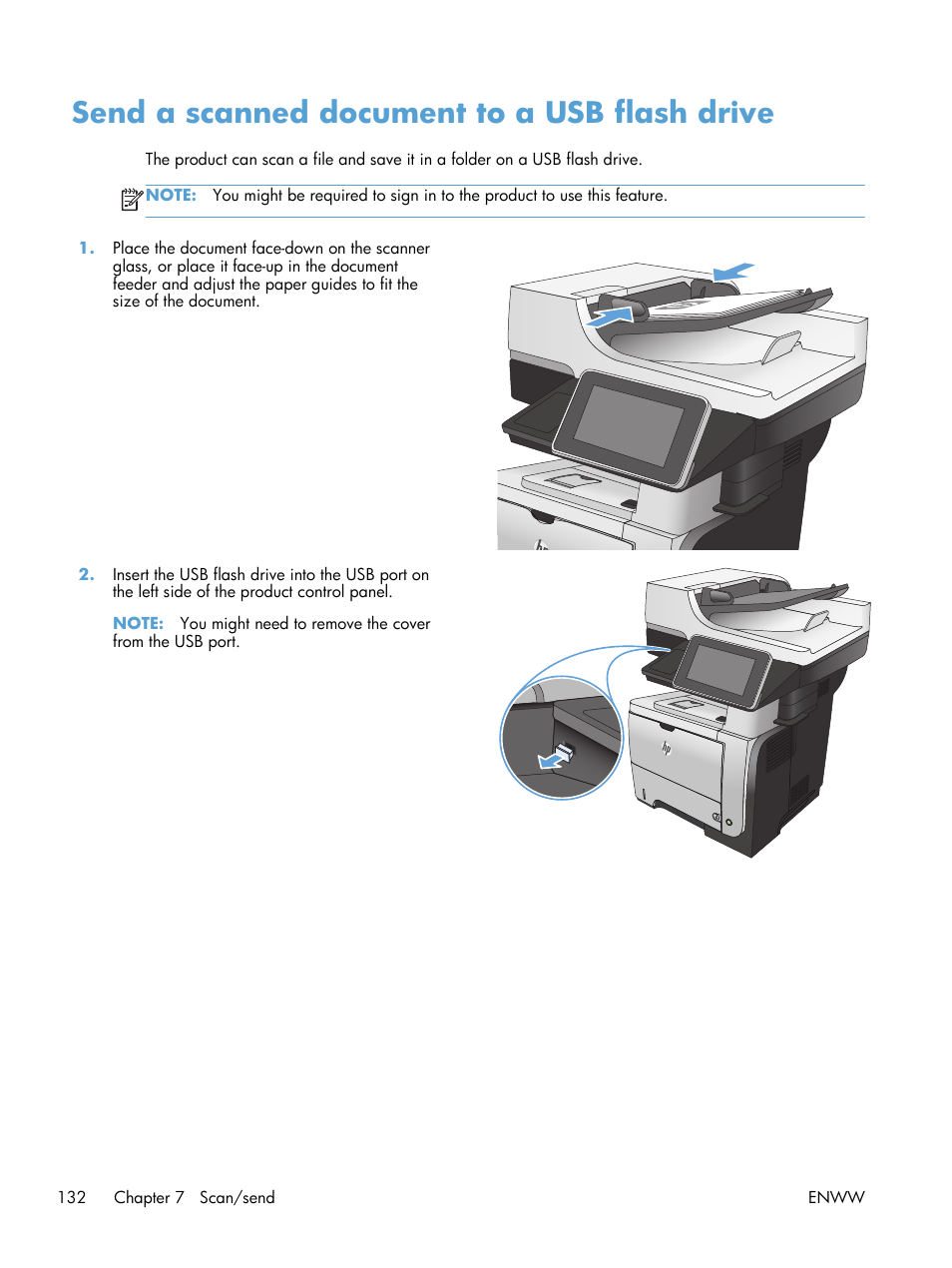 Send a scanned document to a usb flash drive | HP LaserJet Enterprise 500 MFP M525 User Manual | Page 146 / 294