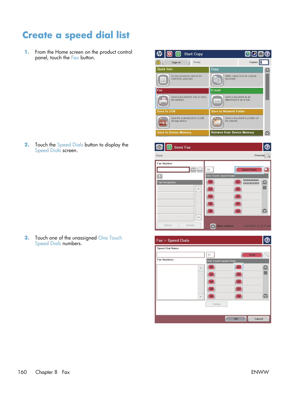 Create a speed dial list | HP LaserJet Enterprise 500 MFP M525 User Manual | Page 174 / 294