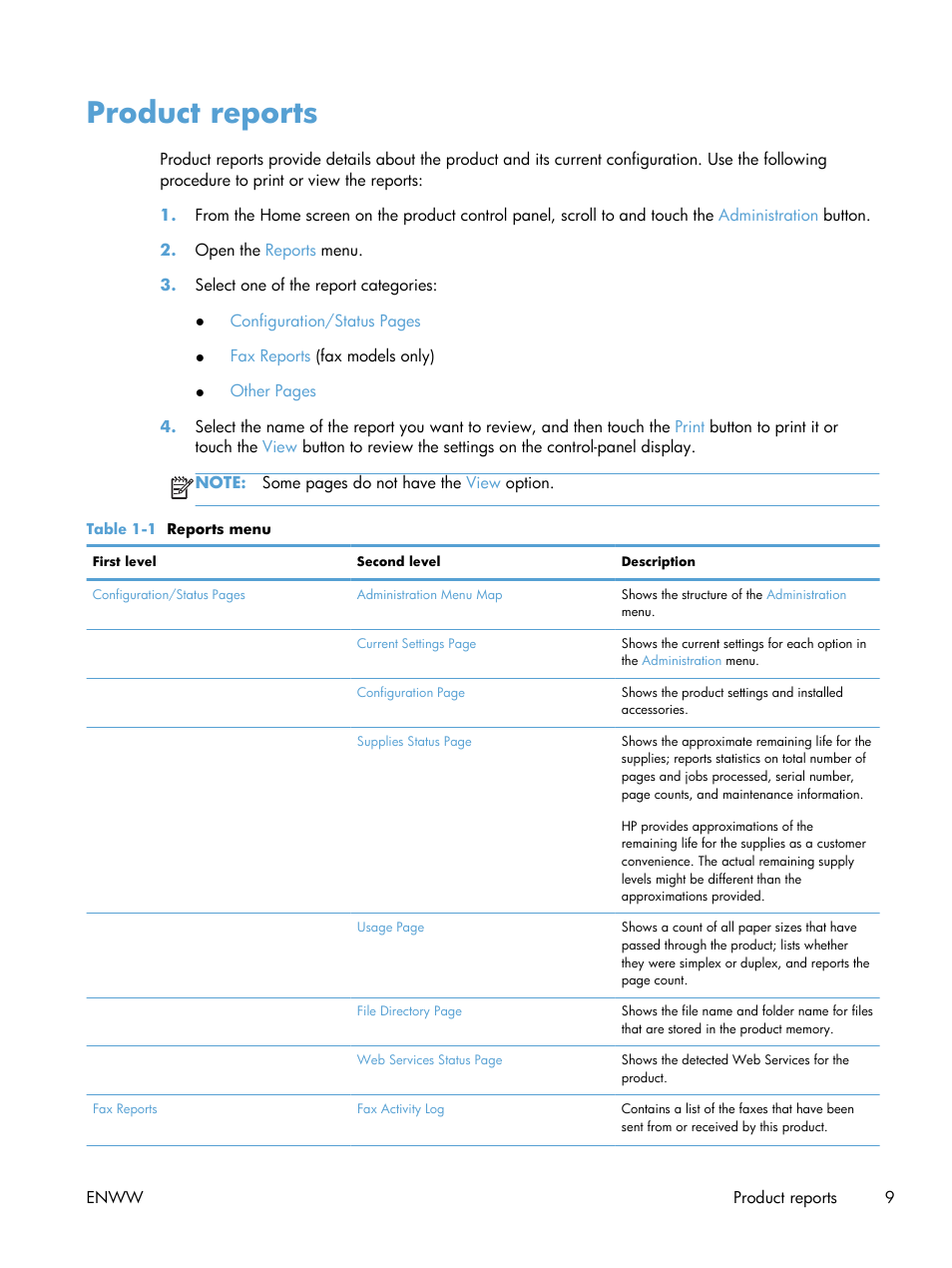 Product reports | HP LaserJet Enterprise 500 MFP M525 User Manual | Page 23 / 294