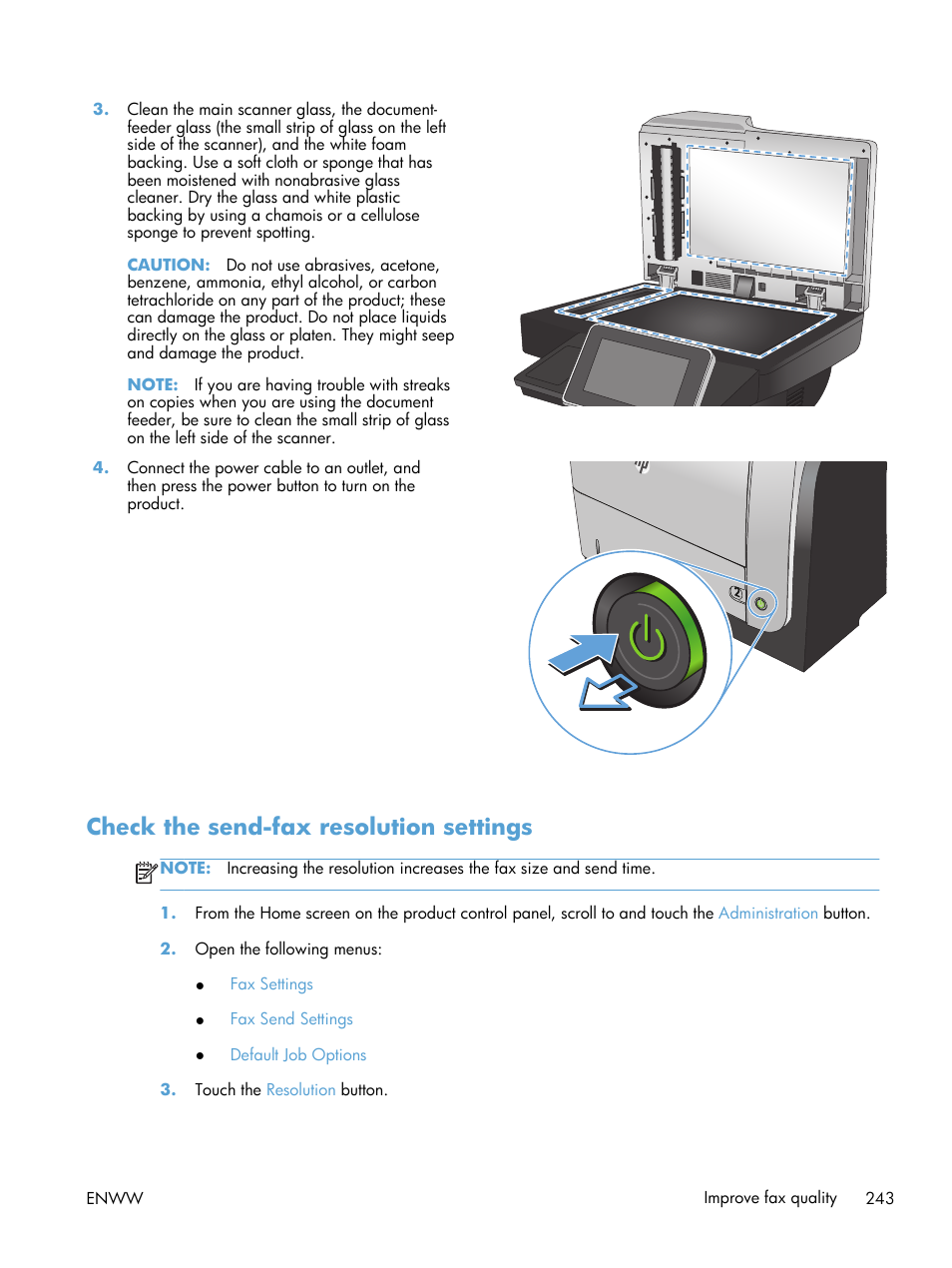 Check the send-fax resolution settings | HP LaserJet Enterprise 500 MFP M525 User Manual | Page 257 / 294