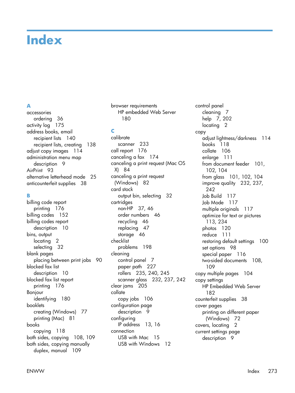 Index | HP LaserJet Enterprise 500 MFP M525 User Manual | Page 287 / 294