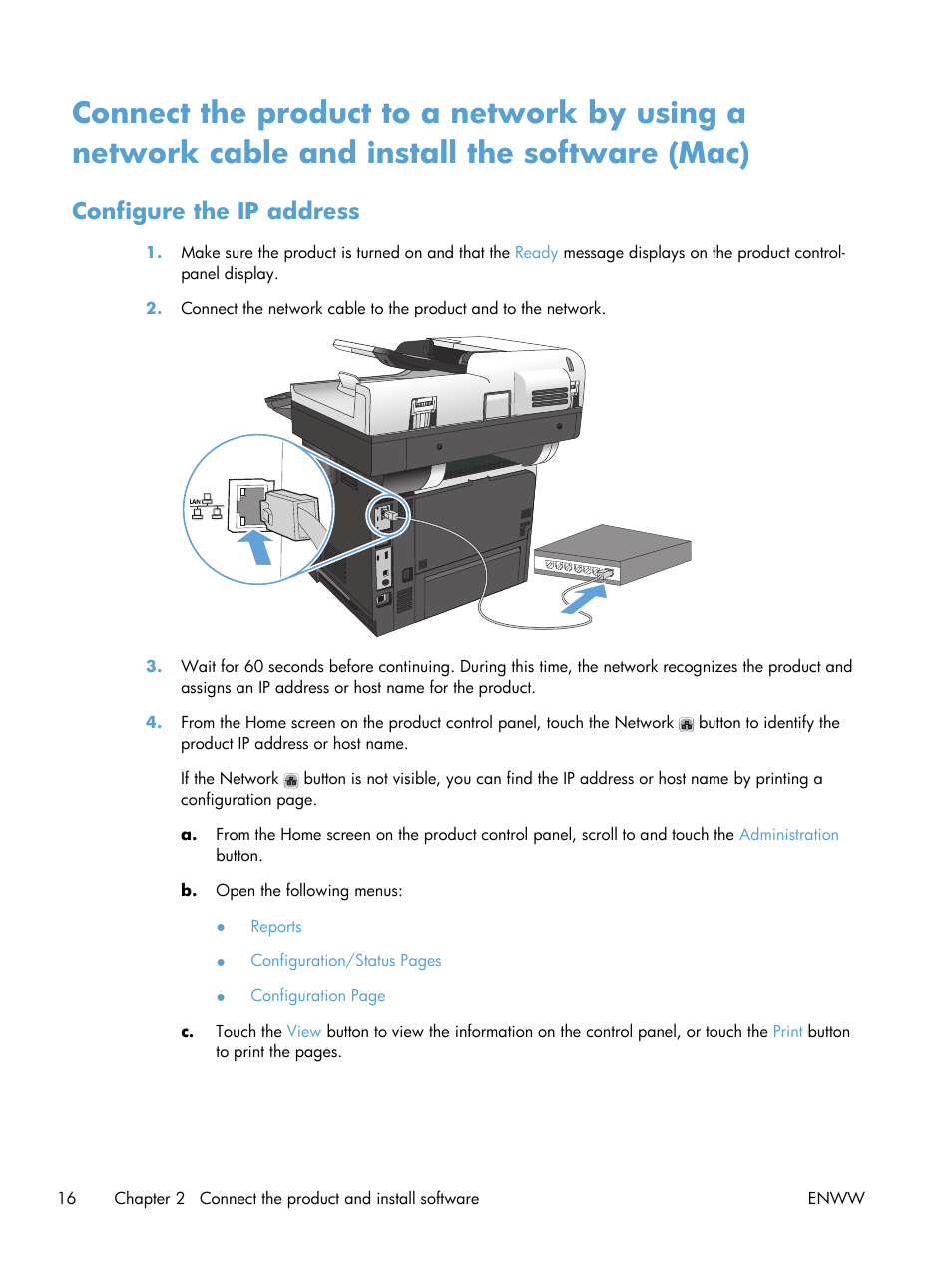 Configure the ip address | HP LaserJet Enterprise 500 MFP M525 User Manual | Page 30 / 294