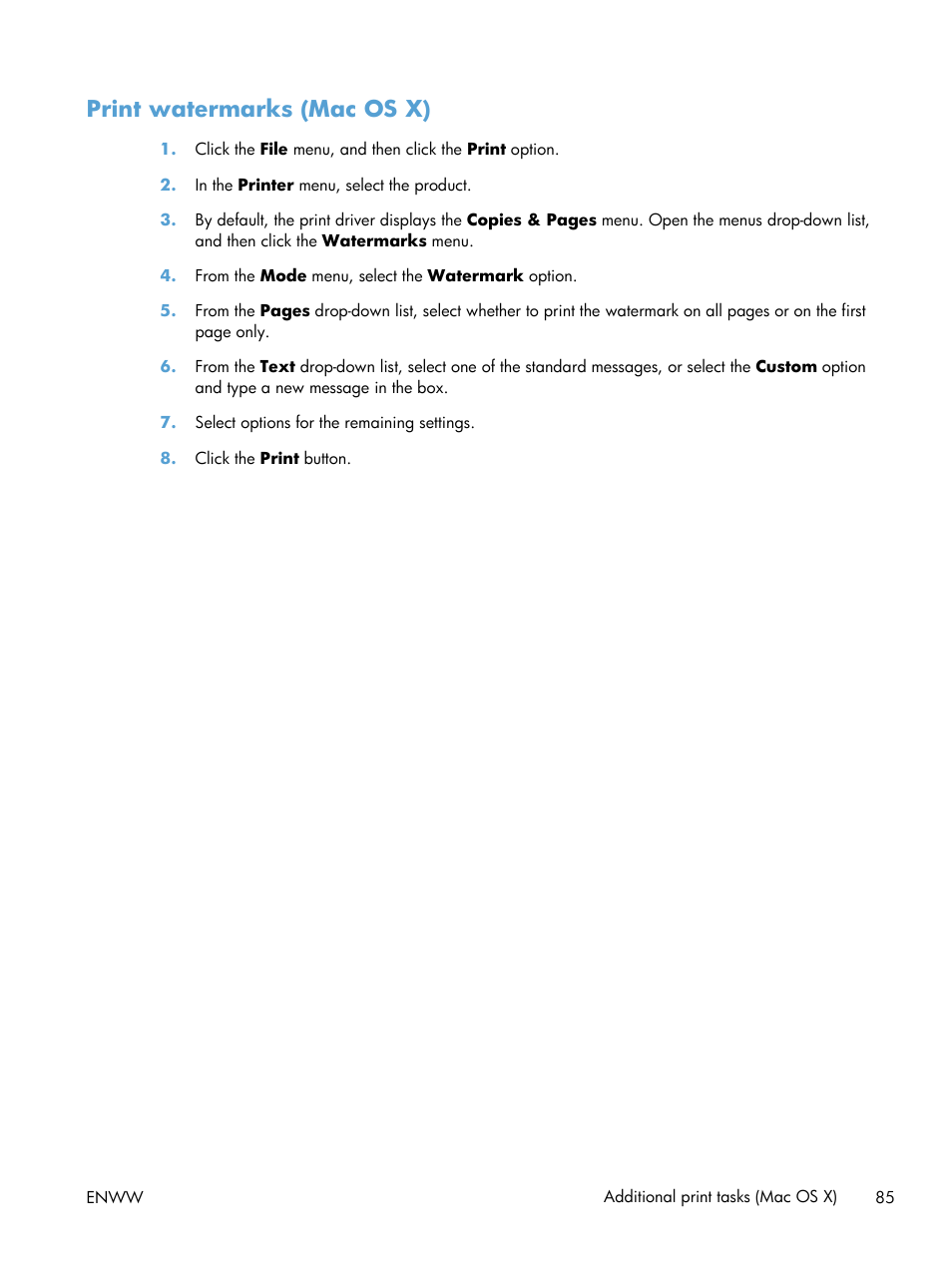 Print watermarks (mac os x) | HP LaserJet Enterprise 500 MFP M525 User Manual | Page 99 / 294