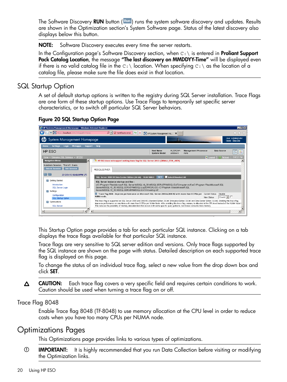 Sql startup option, Trace flag 8048, Optimizations pages | HP ProLiant DL980 G7 Server User Manual | Page 20 / 36