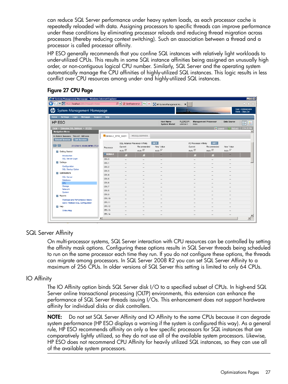 Sql server affinity, Io affinity, Sql server affinity io affinity | HP ProLiant DL980 G7 Server User Manual | Page 27 / 36