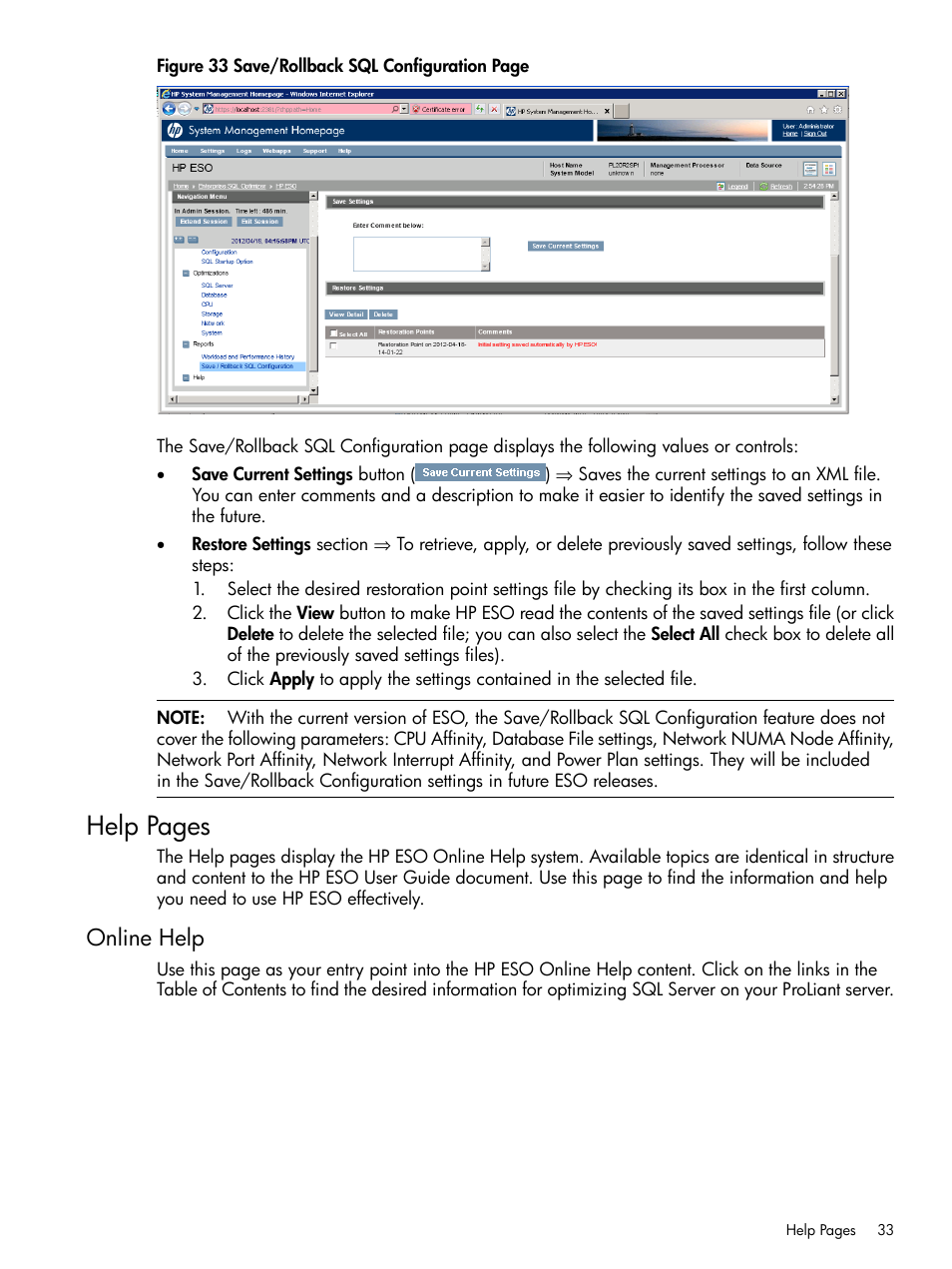 Online help, Help pages | HP ProLiant DL980 G7 Server User Manual | Page 33 / 36