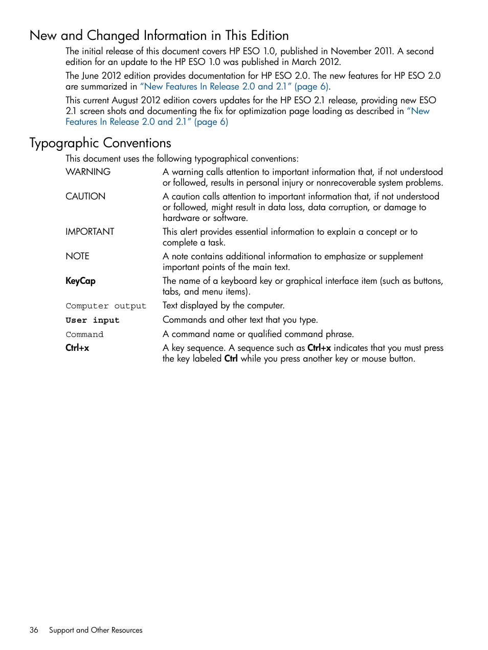 New and changed information in this edition, Typographic conventions | HP ProLiant DL980 G7 Server User Manual | Page 36 / 36