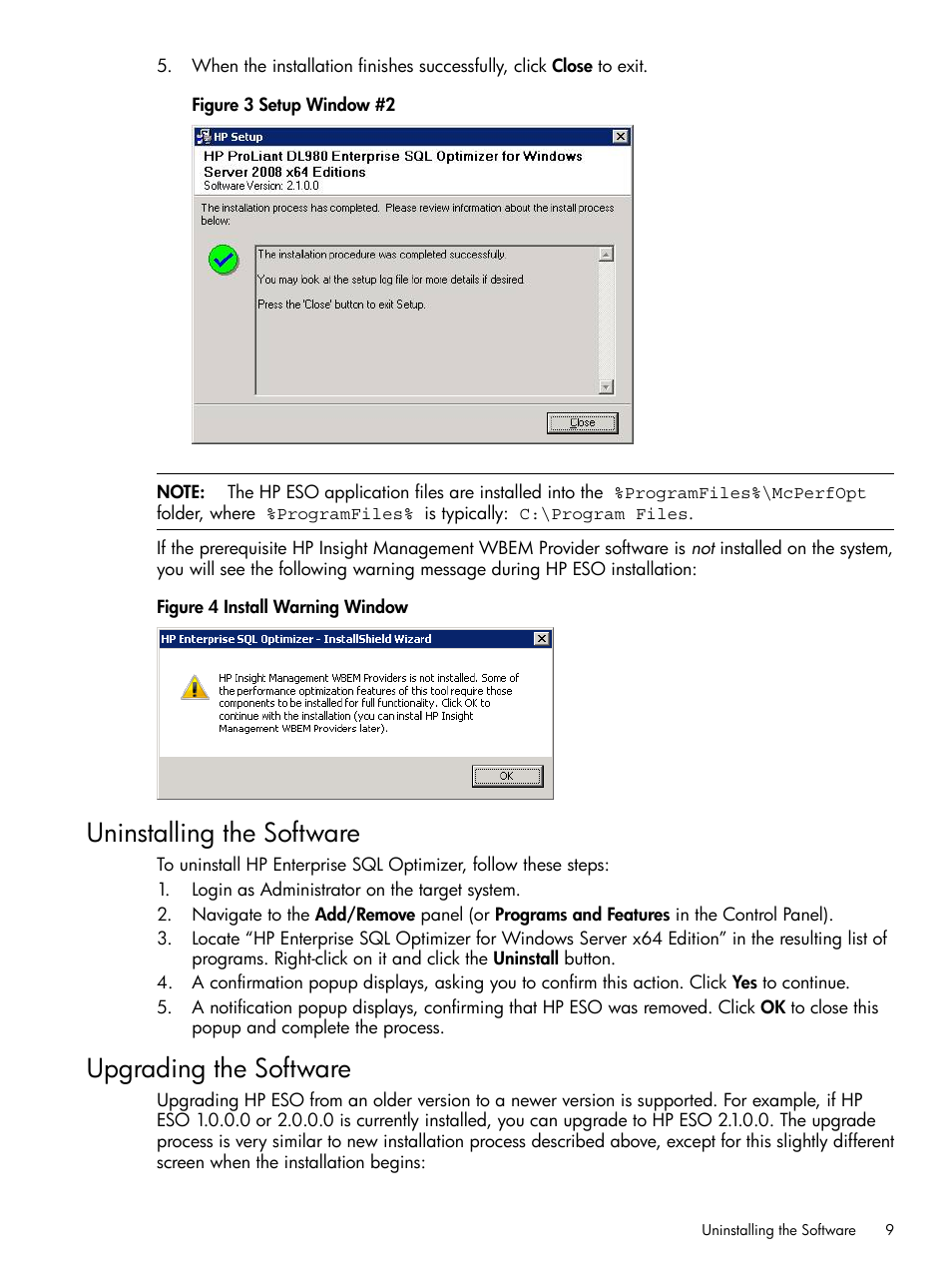 Uninstalling the software, Upgrading the software, Uninstalling the software upgrading the software | HP ProLiant DL980 G7 Server User Manual | Page 9 / 36