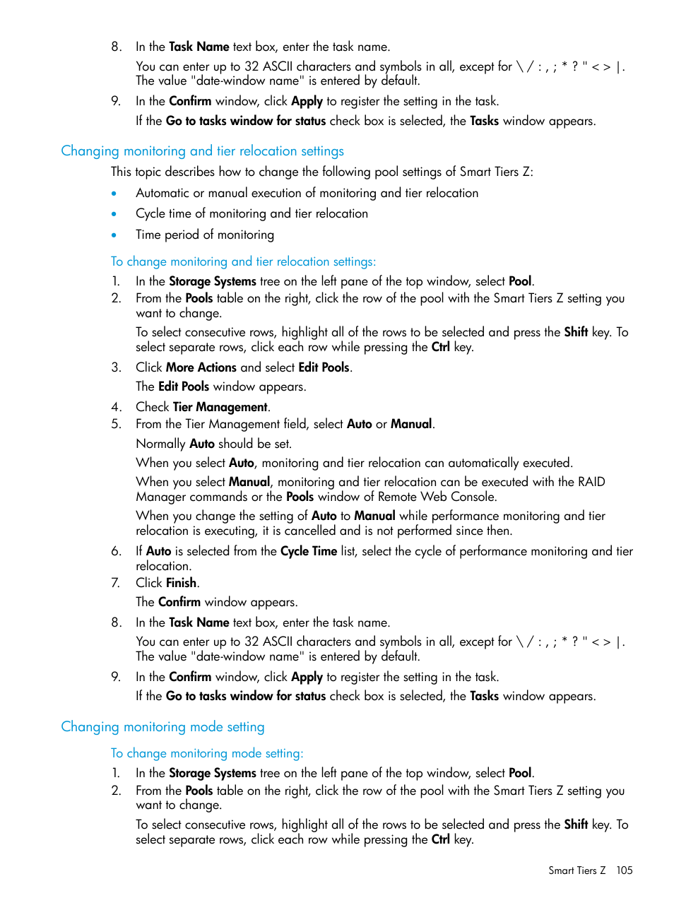 Changing monitoring and tier relocation settings, Changing monitoring mode setting | HP XP P9500 Storage User Manual | Page 105 / 335