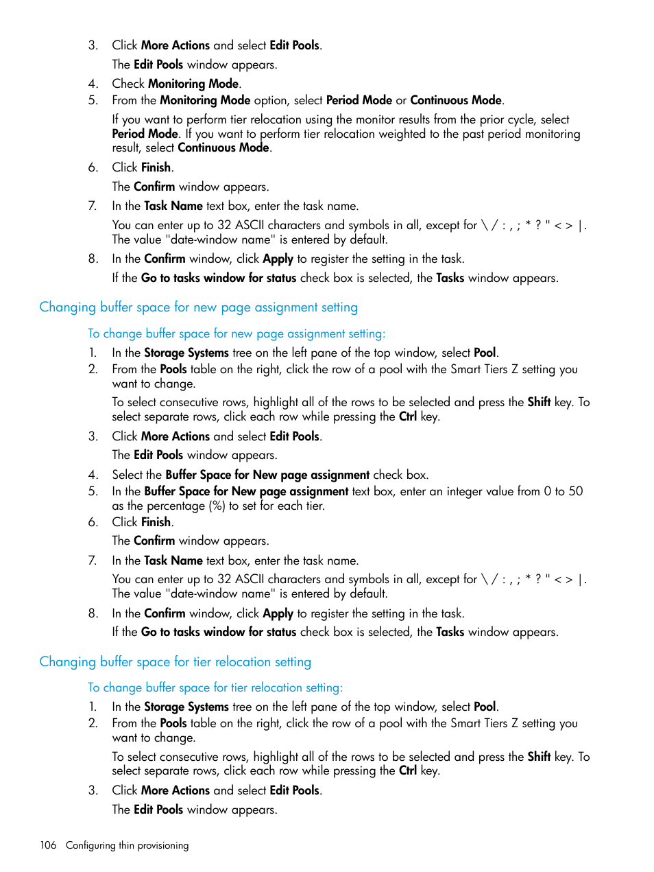 Changing buffer space for tier relocation setting | HP XP P9500 Storage User Manual | Page 106 / 335