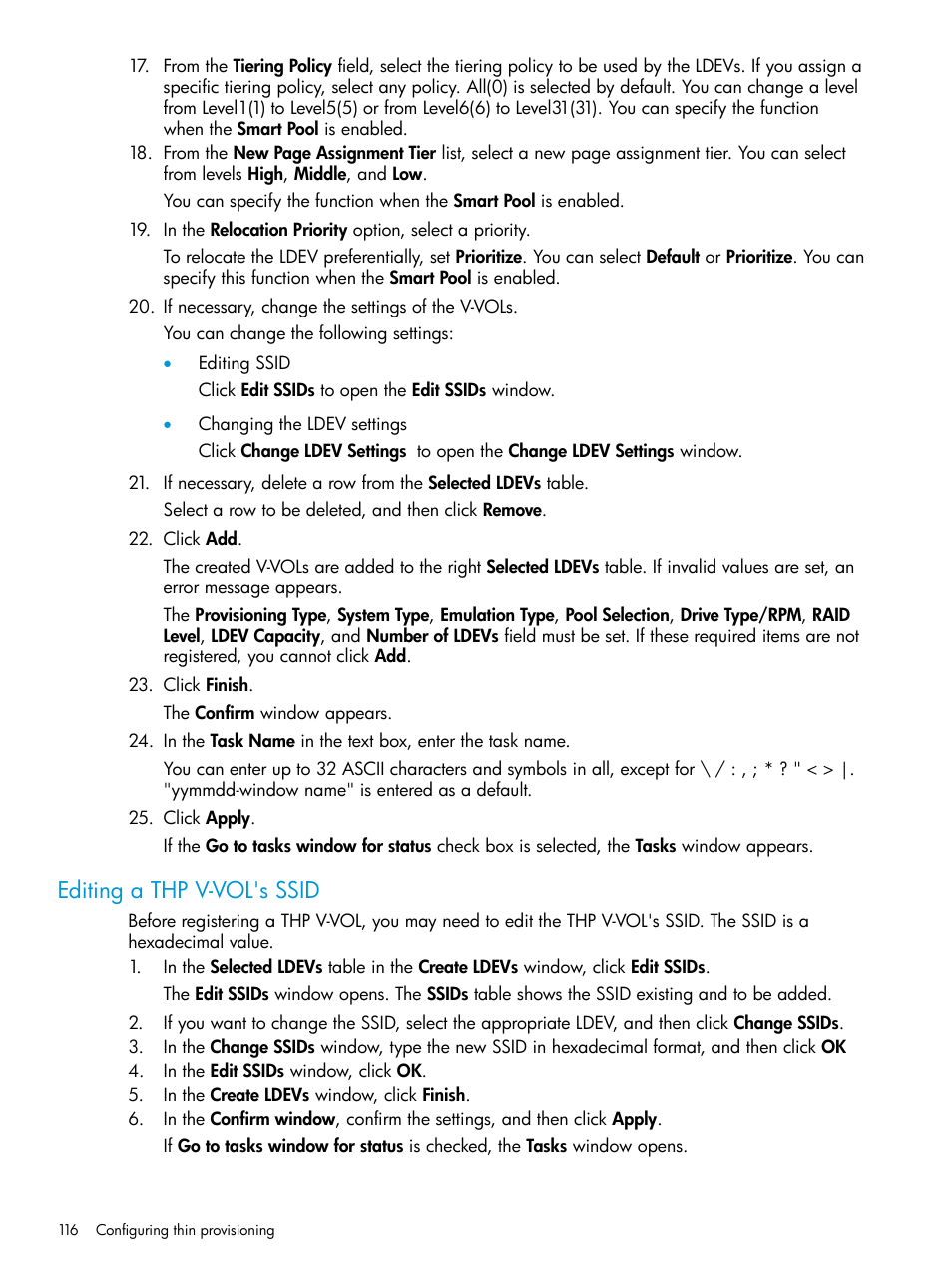 Editing a thp v-vol's ssid | HP XP P9500 Storage User Manual | Page 116 / 335