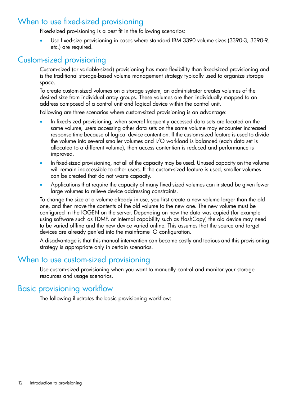 When to use fixed-sized provisioning, Custom-sized provisioning, When to use custom-sized provisioning | Basic provisioning workflow | HP XP P9500 Storage User Manual | Page 12 / 335