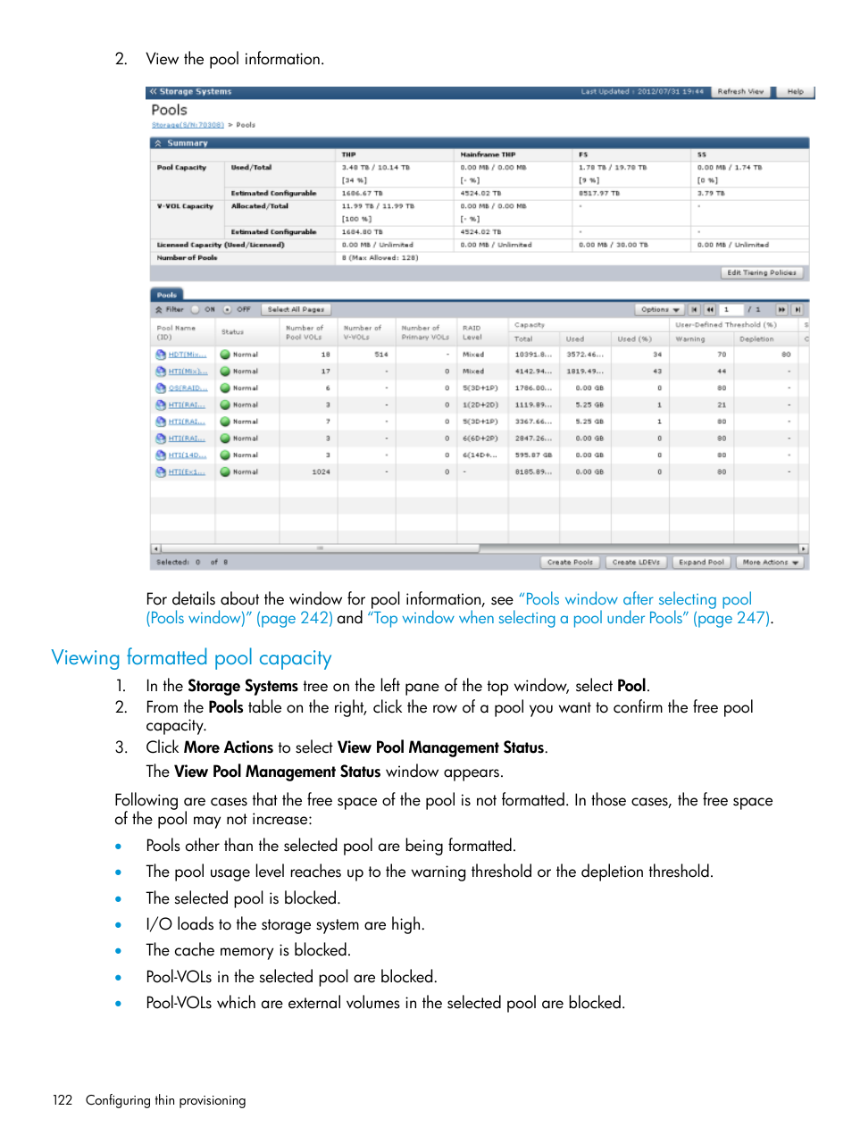 Viewing formatted pool capacity | HP XP P9500 Storage User Manual | Page 122 / 335